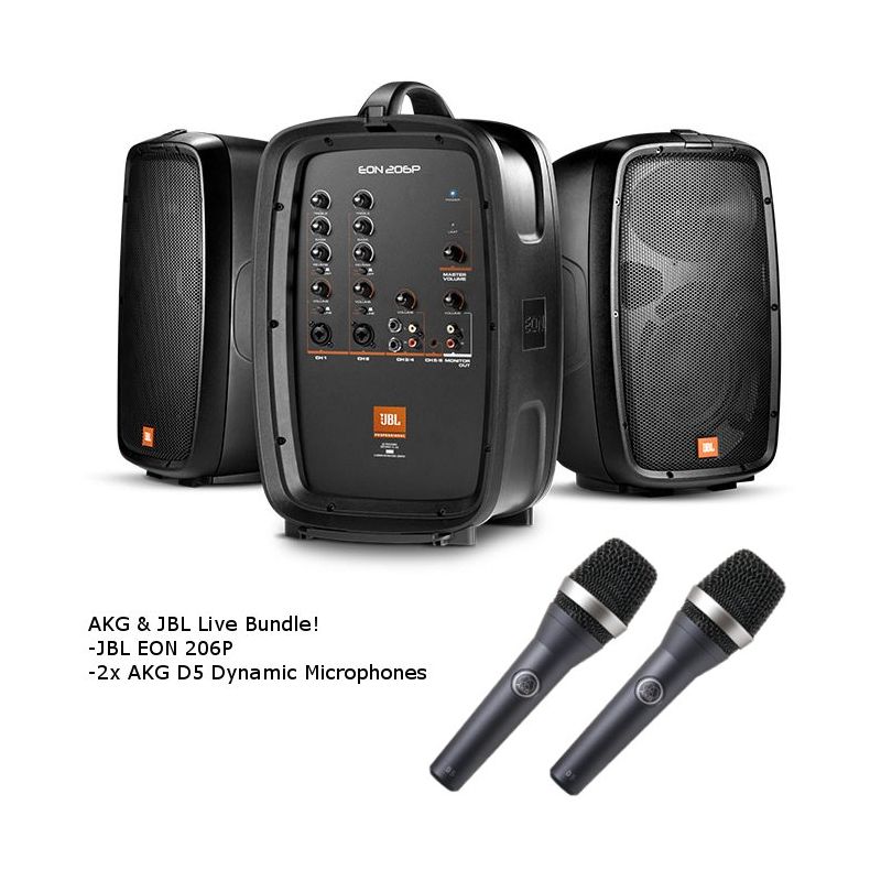 JBL EON206P Portable PA and Mixer / AKG D5 Dynamic Microphone Live Sou