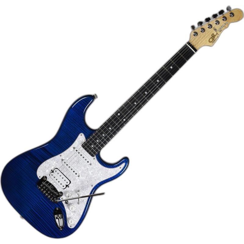 G&L USA Legacy HSS Flame Maple Top Electric Guitar Clear Blue
