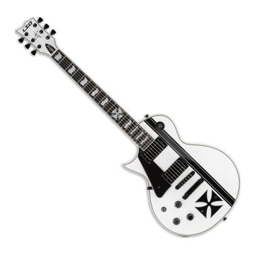 ESP LTD Iron Cross Left-Handed Electric Guitar in Snow White with Black Stripes sku number LIRONCROSSSWLH