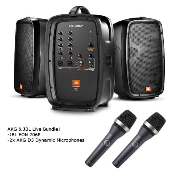 JBL EON206P Portable PA and Mixer / AKG D5 Dynamic Microphone Live Sound Bundle sku number EON206P-D5